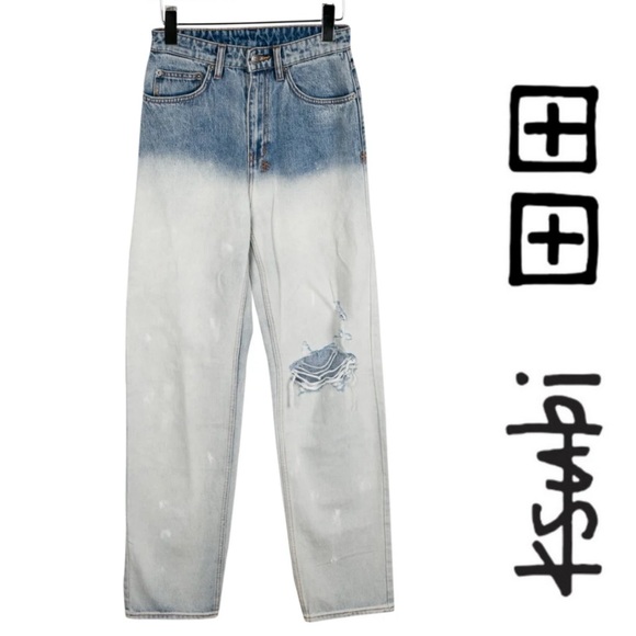 KSUBI Dyed Boyfriend Ripped High-Rise Straight Leg Jeans 29 - Picture 1 of 13